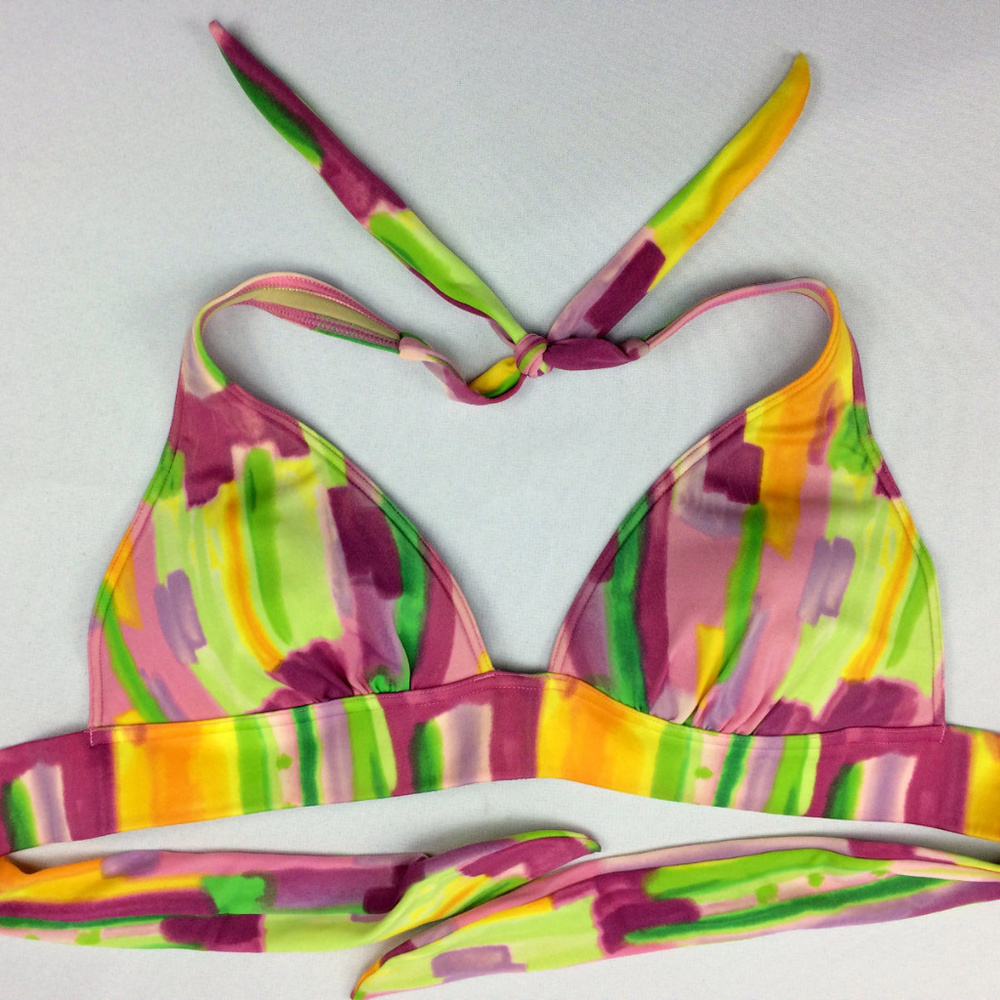 🌺 Bikini Top M Halter Boho Tie Dyed Pink Green